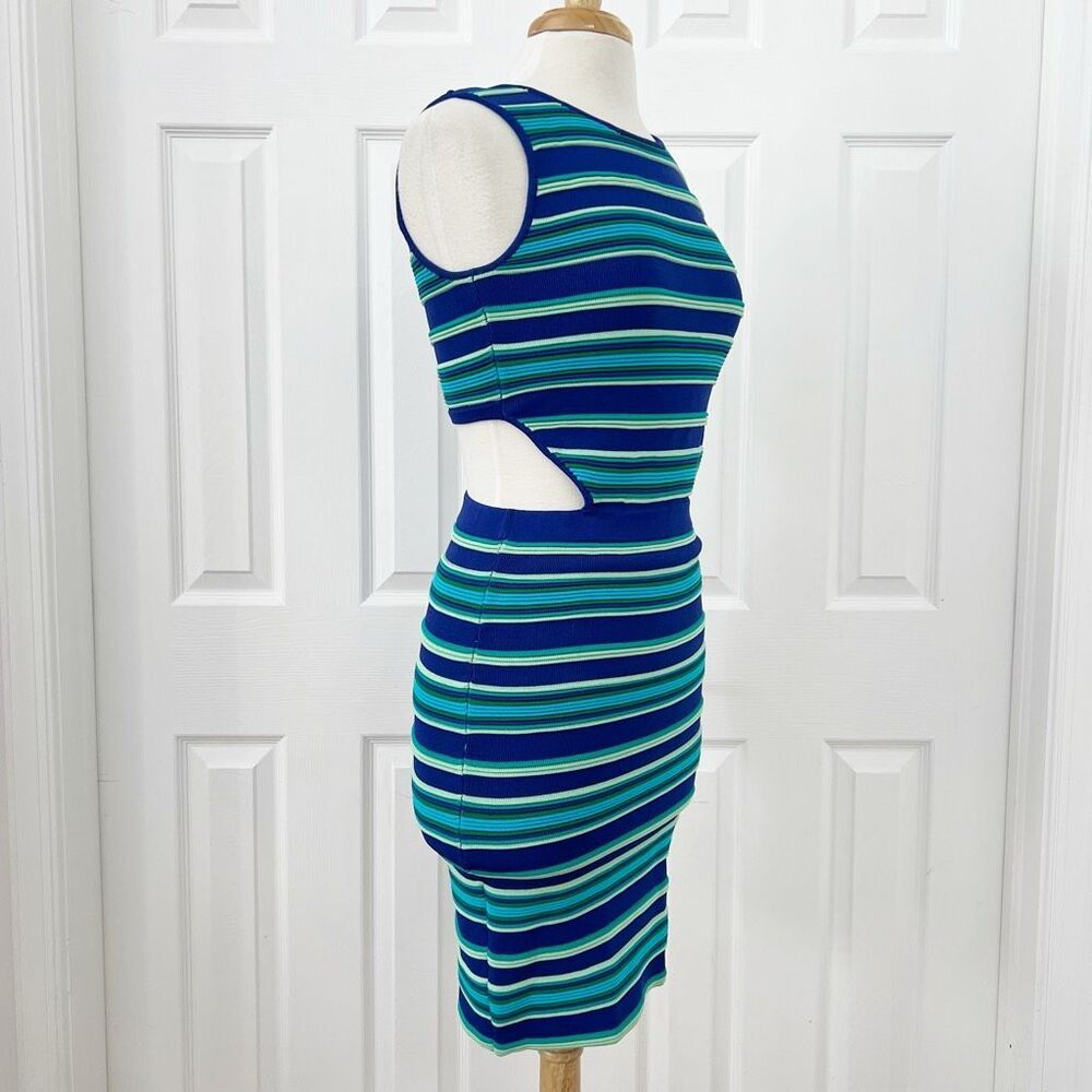 Torn by‎ Ronny Kobo Womens Blue Green Stripe Cutout Bodycon Dress Size Medium